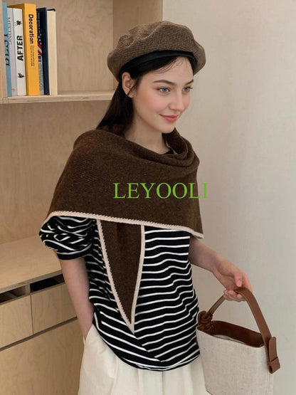 Handmade 100% Wool Speckled Brown Shawl Wrap | Textured Winter Scarf | Cozy Triangular Wrap | Rustic Knit Gift for Her