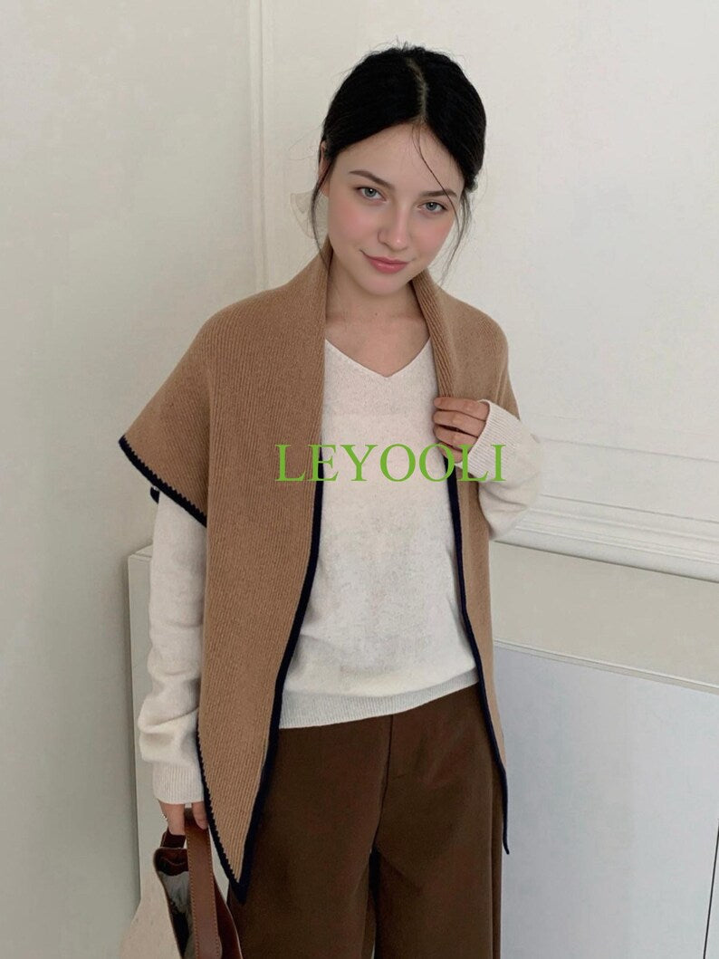 Handmade 100% Wool Warm Khaki Shawl Wrap | Minimalist Triangular Scarf | Soft Cozy Winter Shoulder Wrap | Natural Style Gift for Her