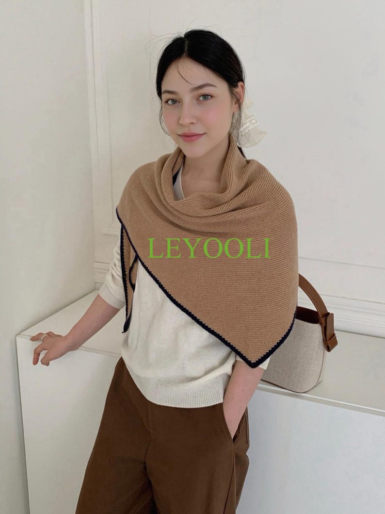 Handmade 100% Wool Warm Khaki Shawl Wrap | Minimalist Triangular Scarf | Soft Cozy Winter Shoulder Wrap | Natural Style Gift for Her
