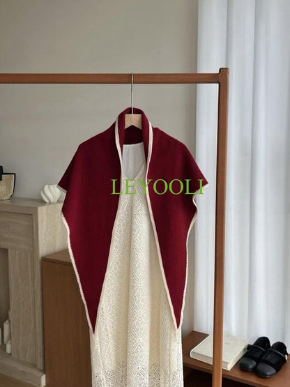 Handmade 100% Wool Ruby Red Shawl Wrap | Festive Winter Triangular Scarf | Soft Cozy Wrap | Holiday Gift for Her