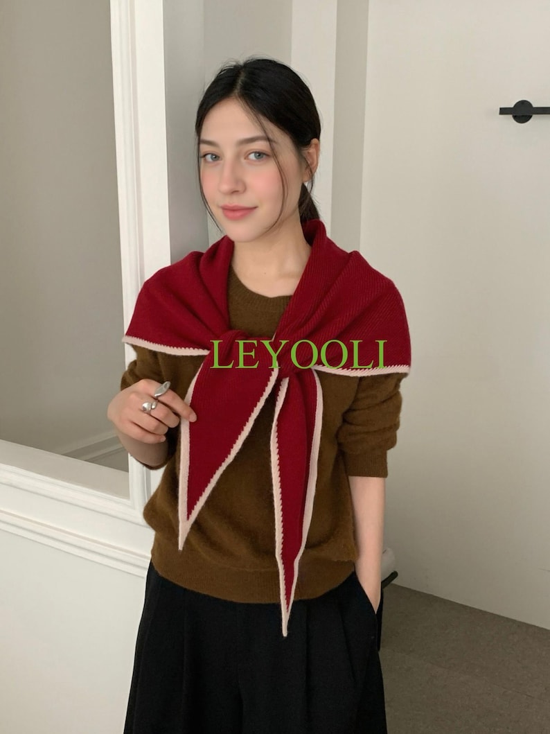 Handmade 100% Wool Ruby Red Shawl Wrap | Festive Winter Triangular Scarf | Soft Cozy Wrap | Holiday Gift for Her