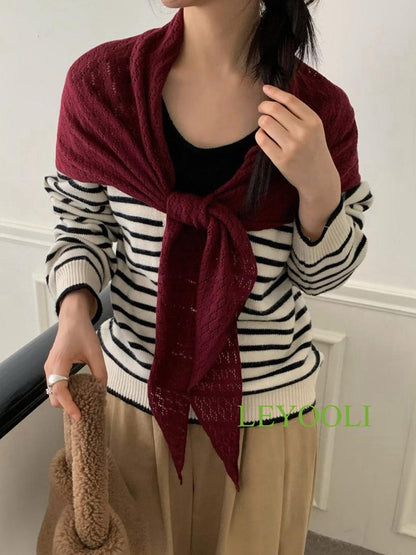 Burgundy Knit Triangle Scarf, Handmade Lace Shawl