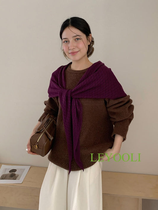 Handmade Plum Knit Triangle Scarf, Lace Shawl, Lightweight Wrap