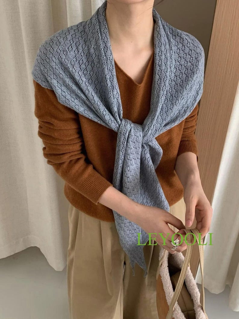 Light Gray Knit Triangle Scarf, Handmade Lace Shawl, Elegant Wrap