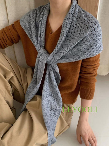 Light Gray Knit Triangle Scarf, Handmade Lace Shawl, Elegant Wrap