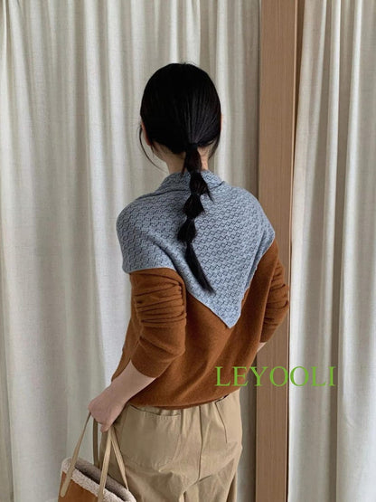 Light Gray Knit Triangle Scarf, Handmade Lace Shawl, Elegant Wrap