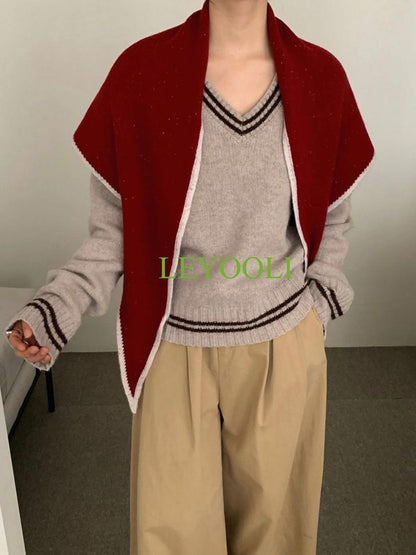 Handmade 100% Wool Speckled Red Shawl Wrap | Textured Triangular Scarf | Cozy Winter Shoulder Wrap | Festive Knit Gift for Her