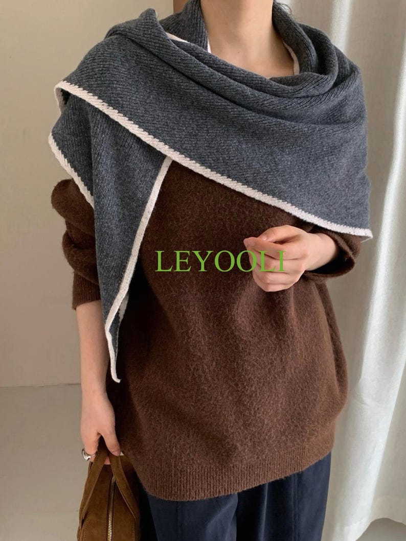 Handmade 100% Wool Charcoal Grey Shawl Wrap | Versatile Triangular Scarf | Soft Warm Winter Wrap | Timeless Knit Gift for Her