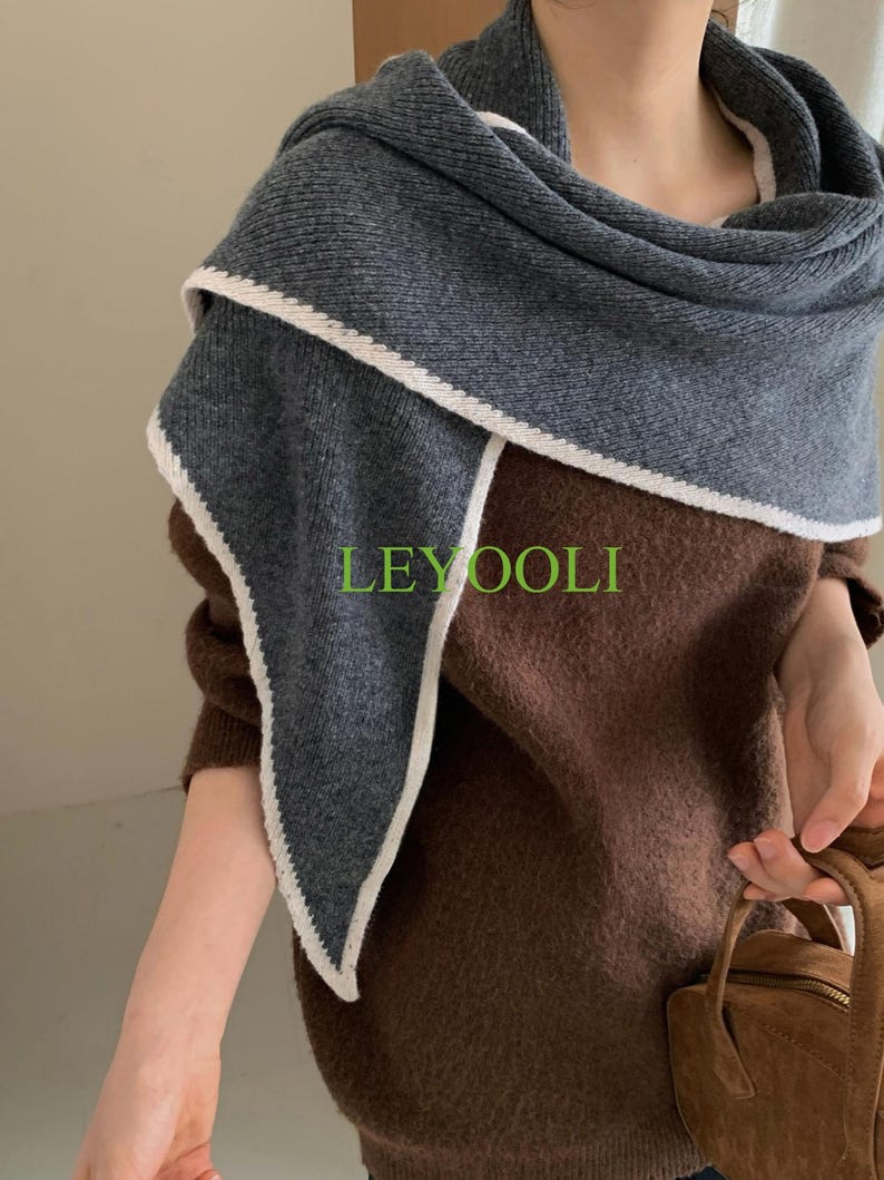 Handmade 100% Wool Charcoal Grey Shawl Wrap | Versatile Triangular Scarf | Soft Warm Winter Wrap | Timeless Knit Gift for Her