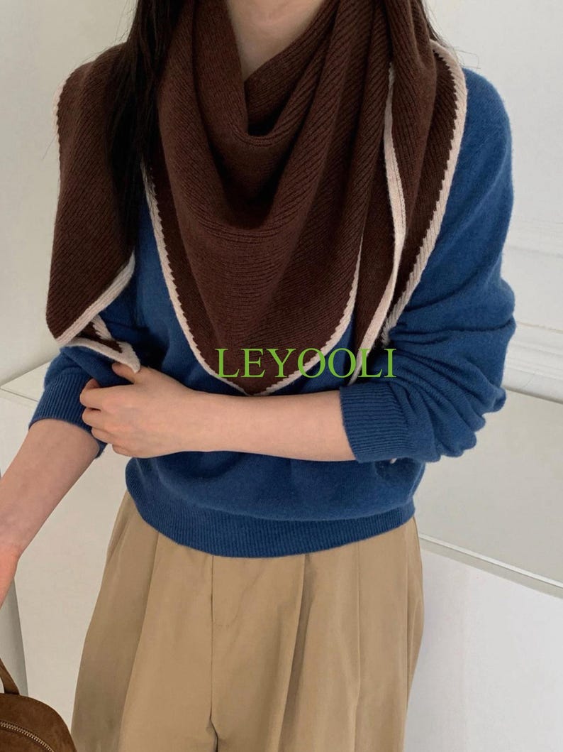 Handmade 100% Wool Coffee Brown Shawl Wrap | Minimalist Triangular Scarf | Soft Warm Shoulder Wrap for Fall Winter | Classic Gift for Her