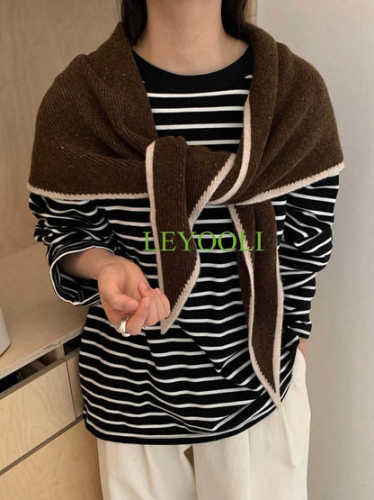 Handmade 100% Wool Speckled Brown Shawl Wrap | Textured Winter Scarf | Cozy Triangular Wrap | Rustic Knit Gift for Her