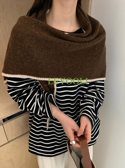 Handmade 100% Wool Speckled Brown Shawl Wrap | Textured Winter Scarf | Cozy Triangular Wrap | Rustic Knit Gift for Her