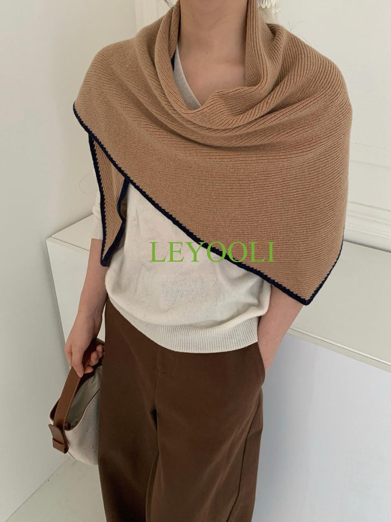 Handmade 100% Wool Warm Khaki Shawl Wrap | Minimalist Triangular Scarf | Soft Cozy Winter Shoulder Wrap | Natural Style Gift for Her
