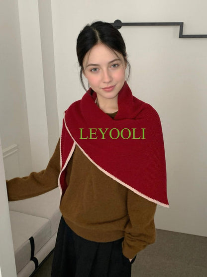 Handmade 100% Wool Ruby Red Shawl Wrap | Festive Winter Triangular Scarf | Soft Cozy Wrap | Holiday Gift for Her