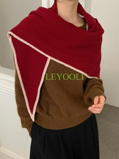 Handmade 100% Wool Ruby Red Shawl Wrap | Festive Winter Triangular Scarf | Soft Cozy Wrap | Holiday Gift for Her
